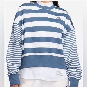 Nike Striped Sportswear Phoenix Fleece Over-Oversized Crew-Neck Sweatshirt